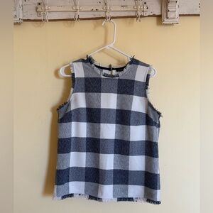 Banana Republic Gingham Tweed Shell sleeveless top with frayed edges